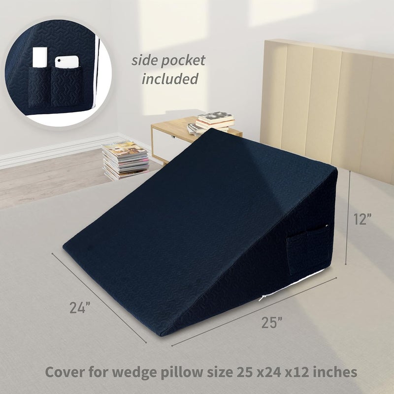 MEOVEN Wedge Pillow Cover for 25x24x12 Bed Wedge Pillow, Hypoallergenic Replacement Case Cover with Zipper & Pockets, Navy Blue - Image 3